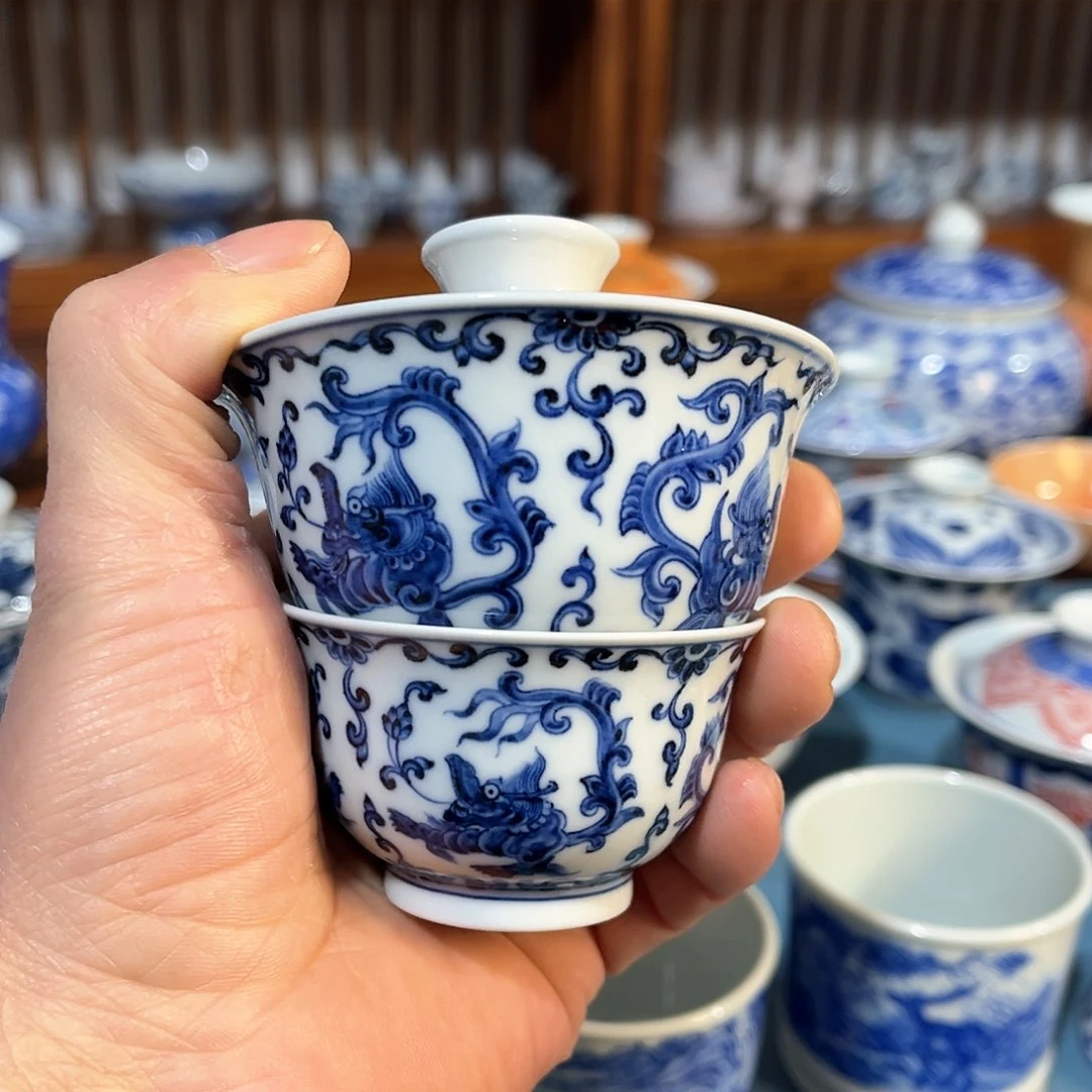 现**迹錡镇堂手工手绘盖碗杯