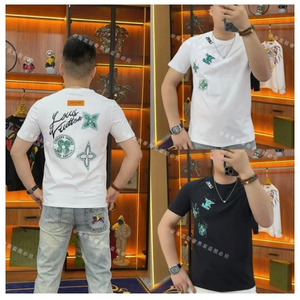 3695 绿色V字母半袖 青年品质潮尚花卉潮男透气圆领