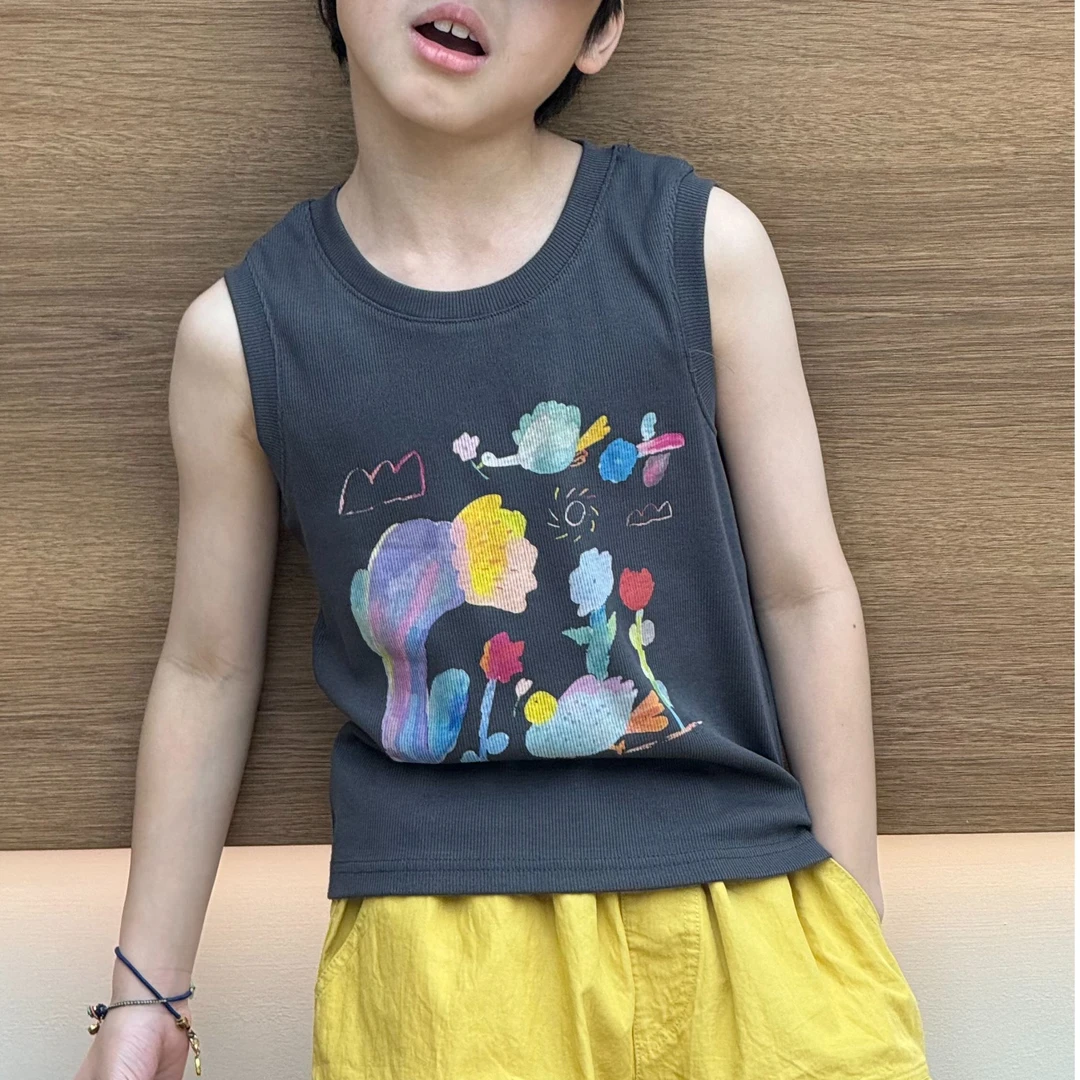vilimama2025夏季男女童涂鸦小花园弹力背心55504
