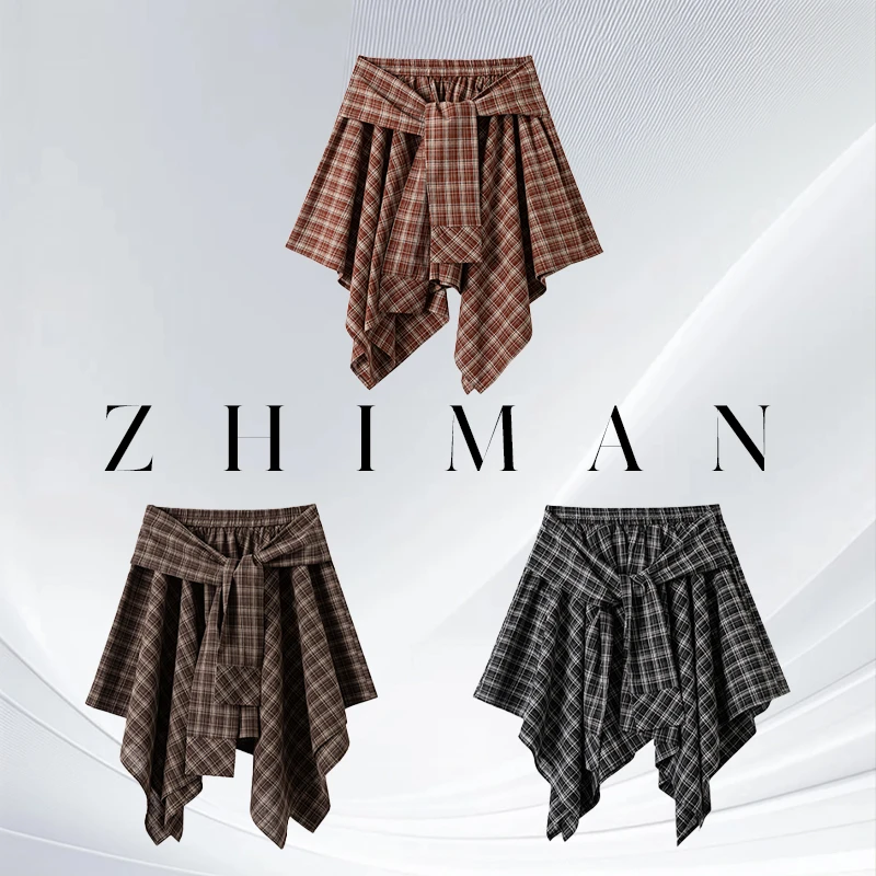 至漫 ZHIMAN假两件格纹屁帘半裙遮肉藏肉神器内搭外穿叠穿宝藏