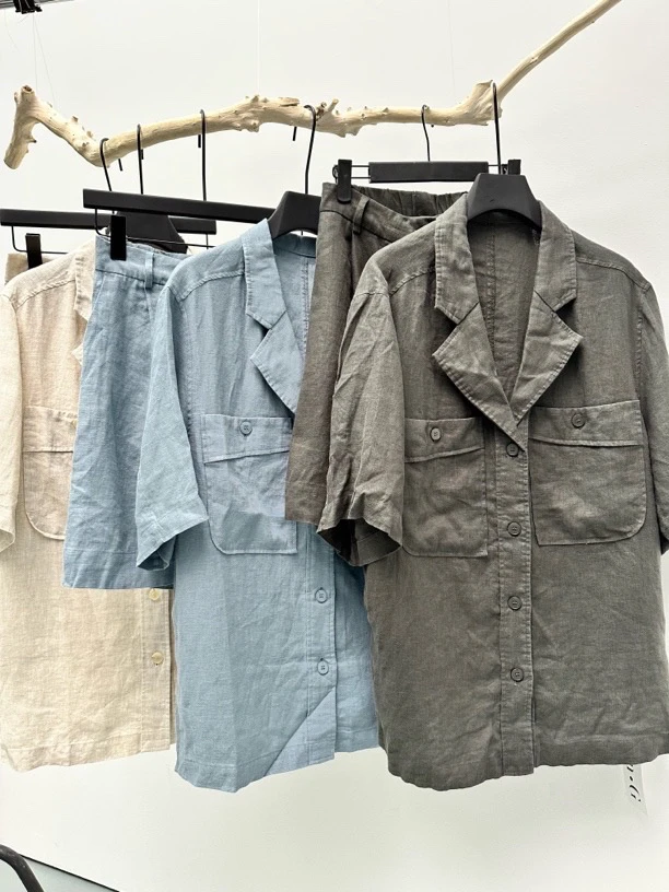 【Ann.G】D201 麻料短袖衬衣➕短裤 两件套