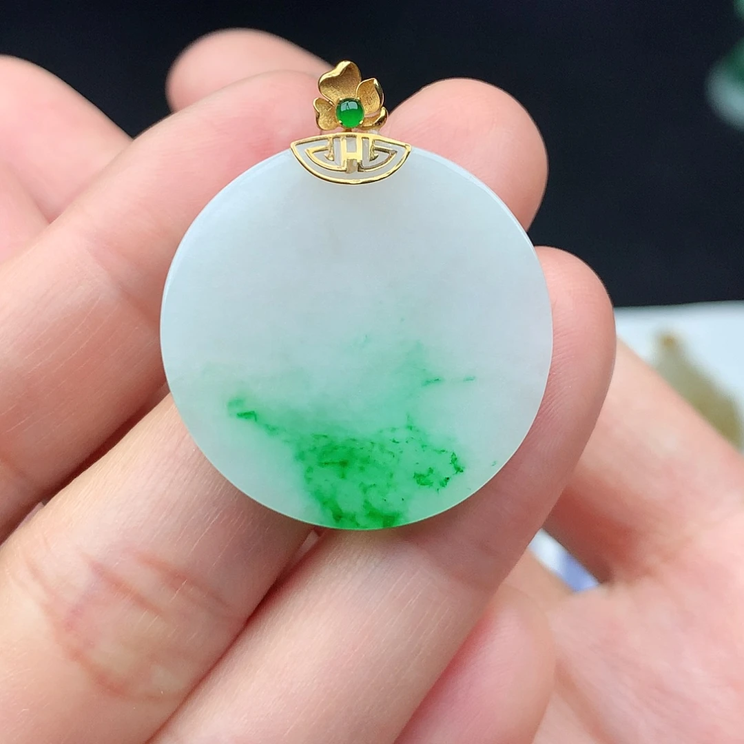 翡翠18K金镶嵌吊坠(不含链)