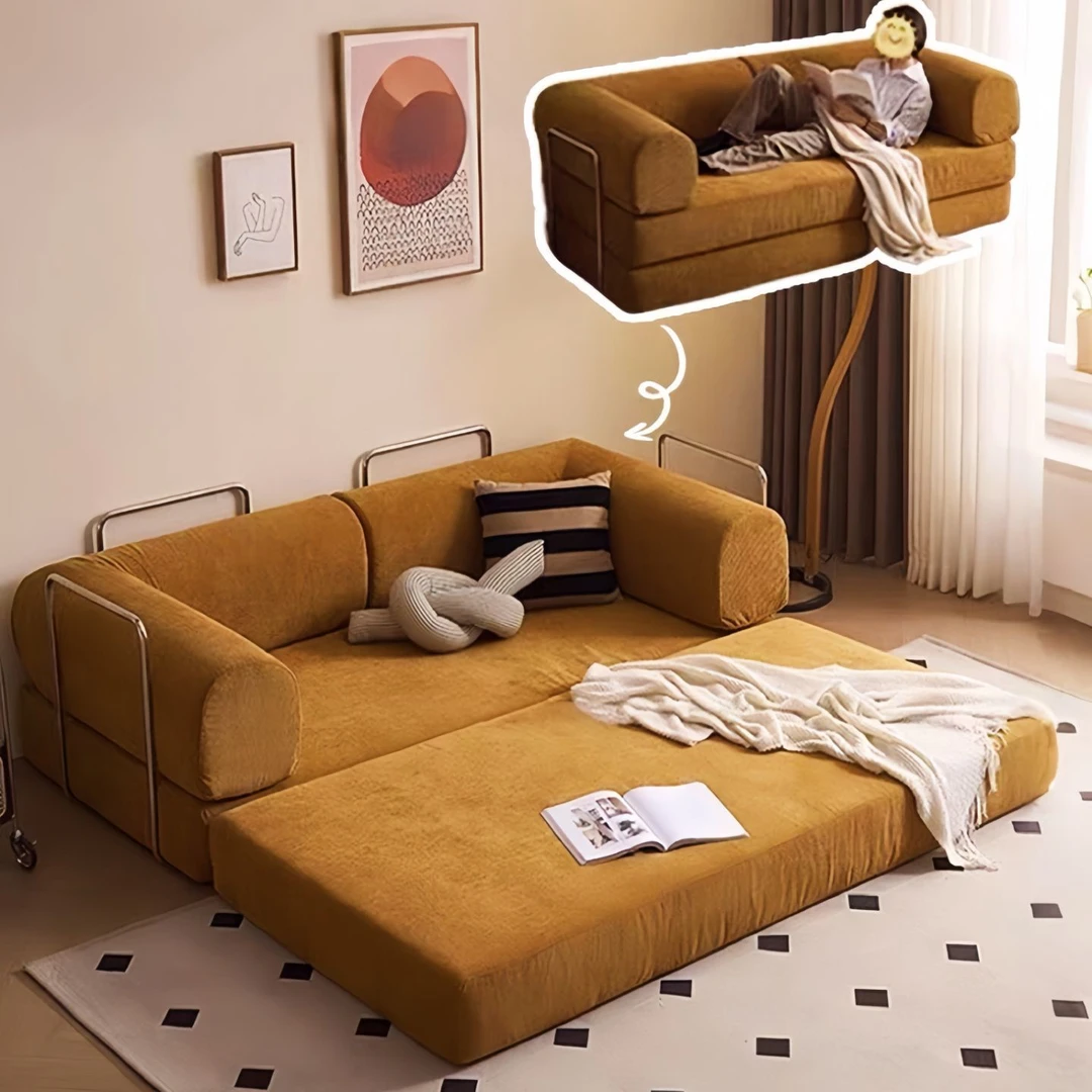 复古布艺压缩沙发床小户型客厅卧室可折叠拆洗双三人两用模块沙发