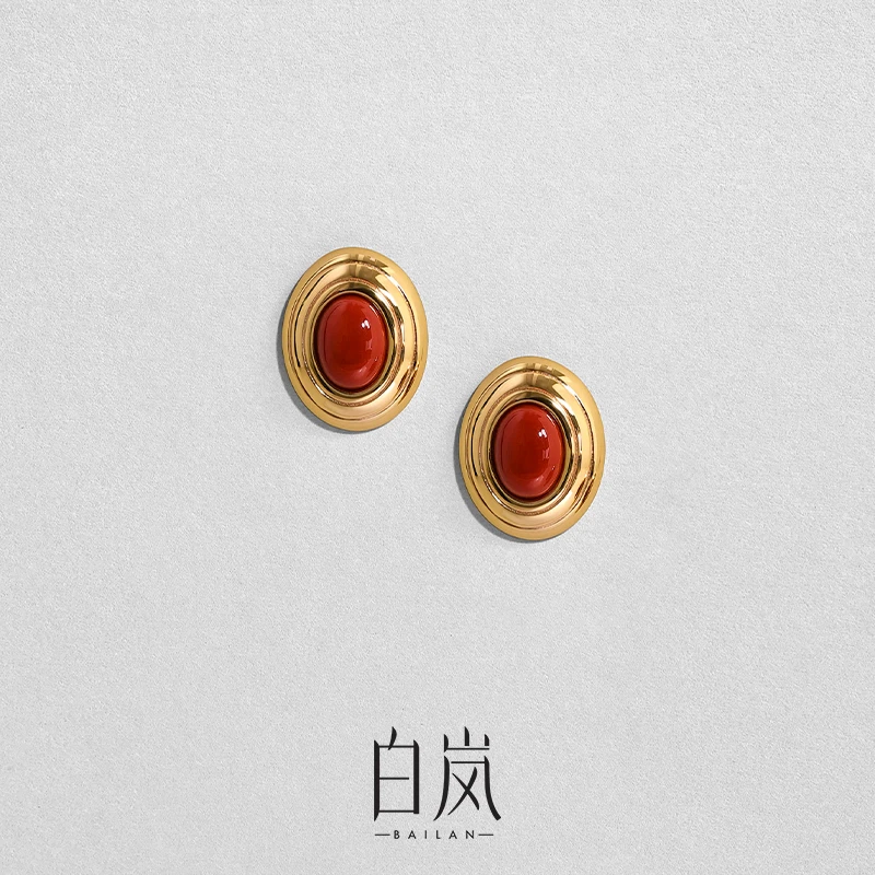 白岚丹枫耳钉新年女925银玛瑙气质轻奢小众ED4528