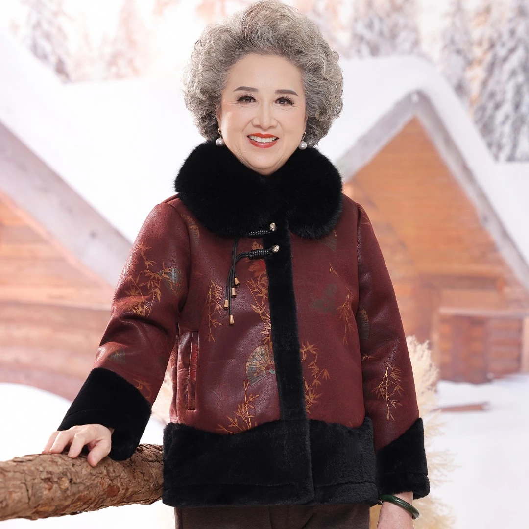 奶奶装中老年人冬装女保暖外套老太太老人衣服新款妈妈装加绒棉袄