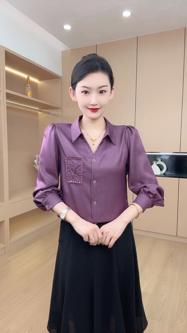 秋季优雅轻熟翻领女士衬衫长袖气质显瘦上衣小衫