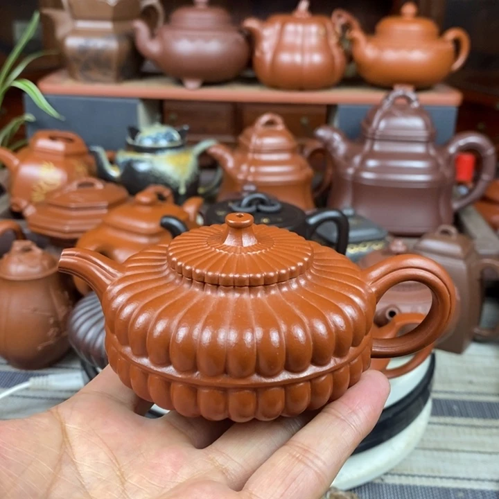 茶壶紫砂筋纹周盘130cc原矿赵庄朱泥特价