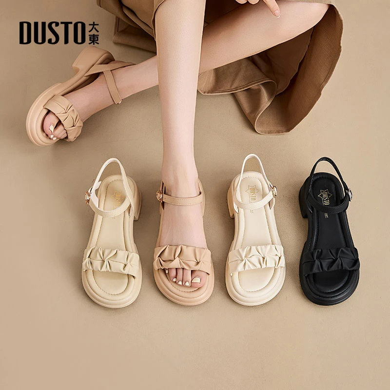 大东女鞋时尚小众有气质粗跟凉鞋2025夏季简约轻便百搭鞋子女0214