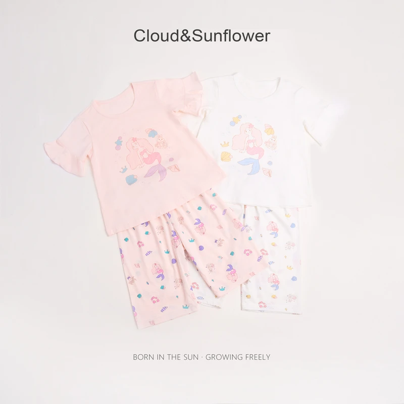 【云朵小葵】女童夏季美人鱼印花休闲家居服026