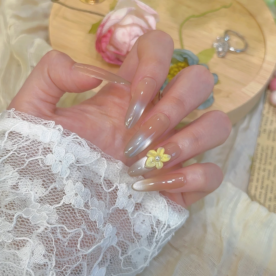 【小黄花】纯手工穿戴甲10片高级感显白气质夏日夏天美甲贴片