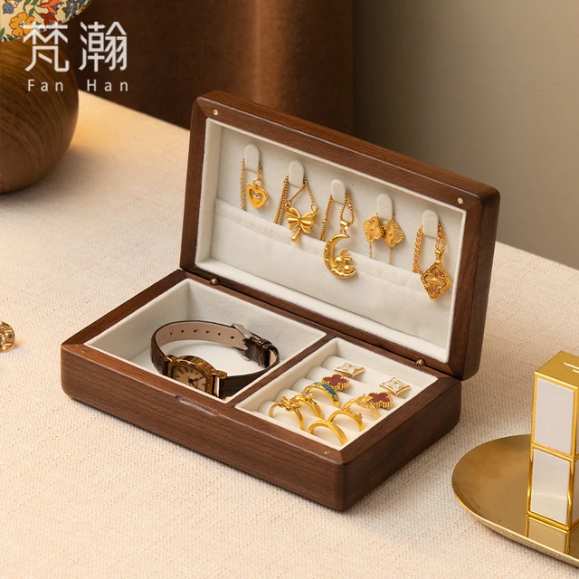 梵瀚实木首饰盒收纳盒便携小型高档精致复古情人节礼物珠宝饰品盒