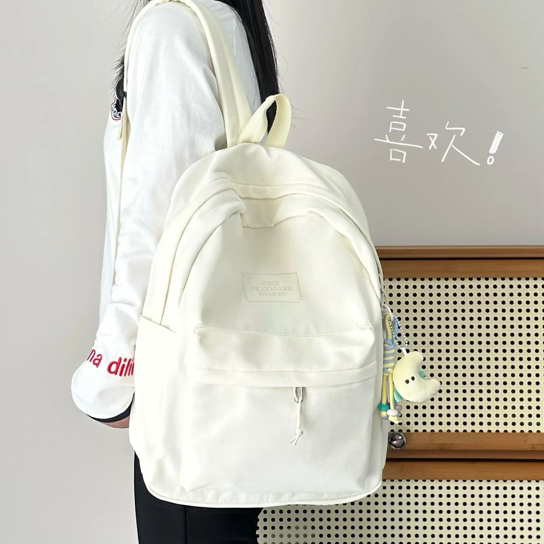 FAVMARTHA书包女ins日系简约纯色背包初中生高中生大学生百搭大容