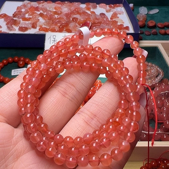 南红玛瑙手链未镶嵌5m冰红多圈