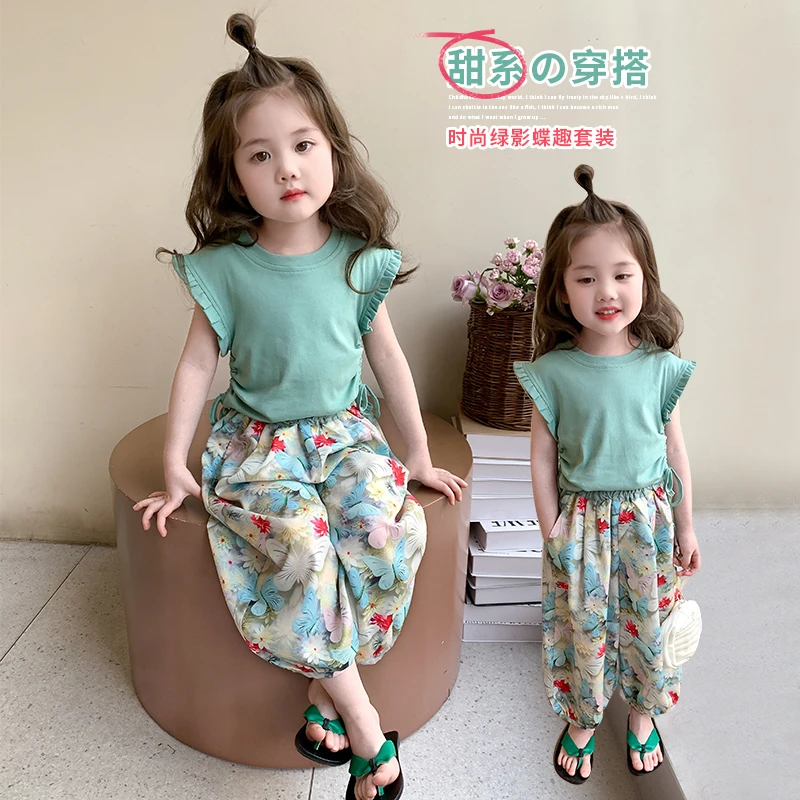 女童套装夏装新款儿童无袖上衣夏天防蚊裤两件套宝宝夏季时尚衣服
