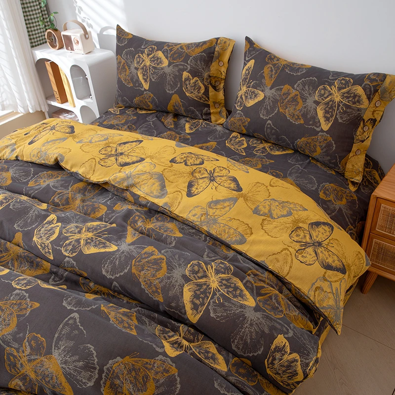 【黑金蝴蝶-单人被】150*200纯棉有氧双层纱色织提花秋冬被