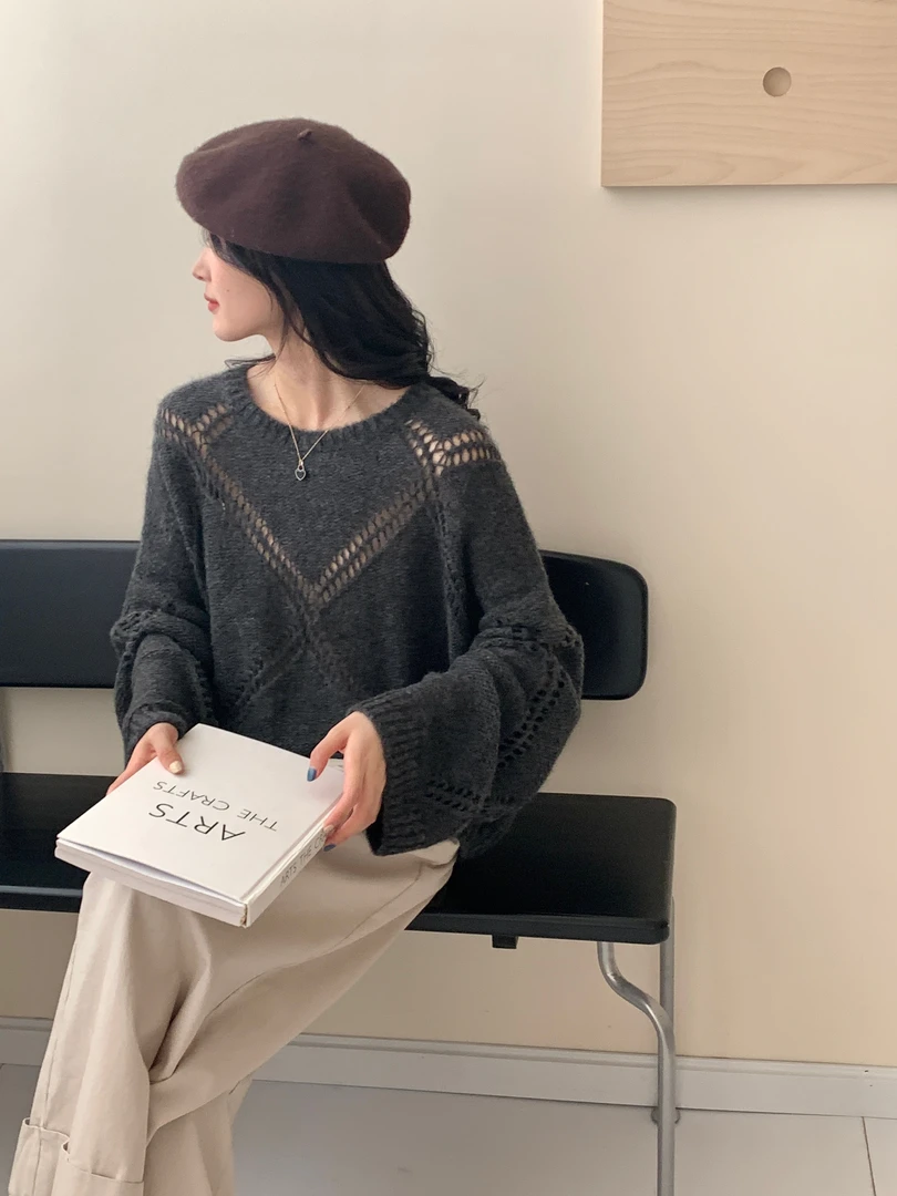 悠米定制 高智淡人风简约宽松慵懒外穿时尚气质百搭金丝长袖315