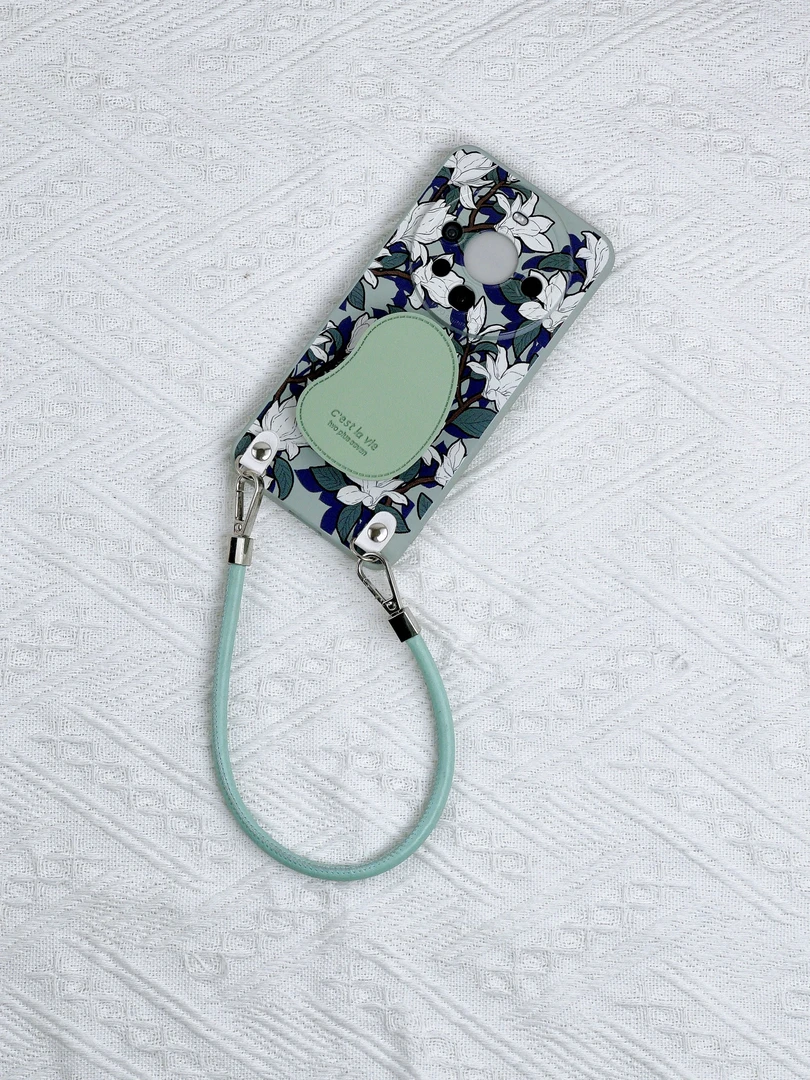 原创硅胶白玉兰花卉土豆支架皮质手提适用华为mate70pro手机壳