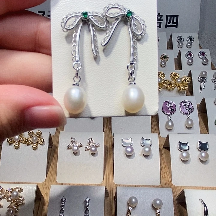 耳饰银S925镶嵌淡水珍珠