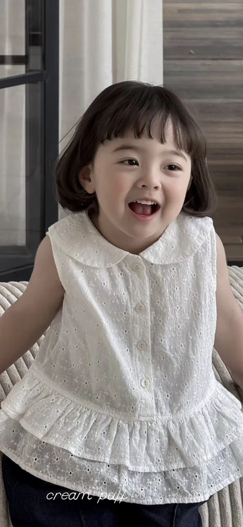 2025泡芙家无袖蕾丝提花刺绣花边上衣