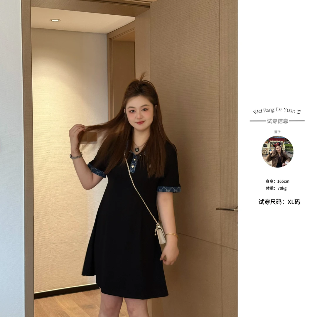 楠序【盛夏光年】源子微胖女装 2025年夏轻奢拼接POLO连衣裙YZ36627