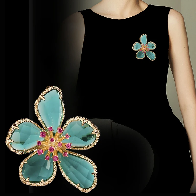 合金仿水晶胸针 欧美仿水晶花朵胸针高档女新款精致高级感胸花ins