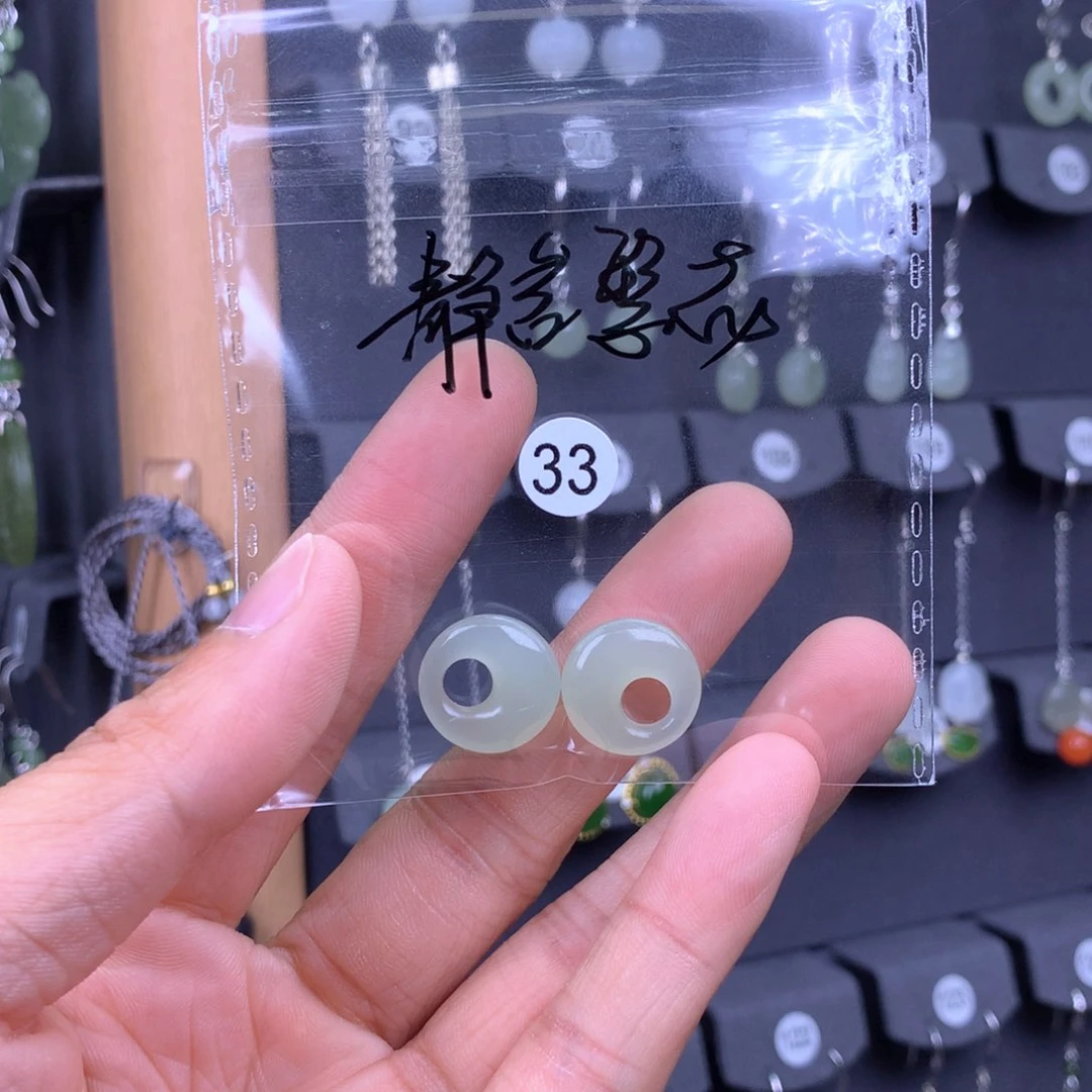 和田玉耳饰银S925镶嵌静**花