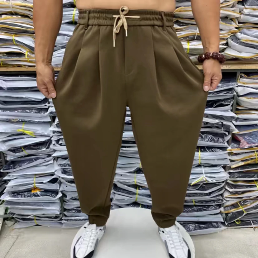 11681春夏男士宽松舒适高腰加肥大码空气棉休闲哈伦束脚裤