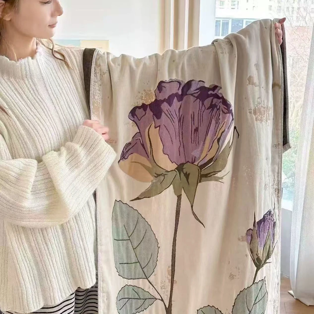 一枝独秀 70*150多层纯棉纱布浴巾