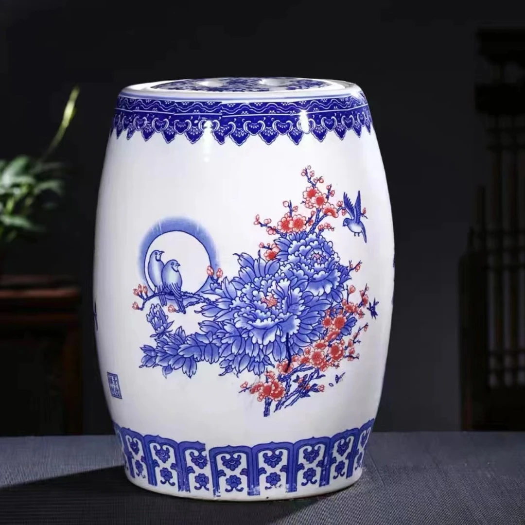 高度42口径25景德镇陶瓷青花花鸟图50斤米缸240.