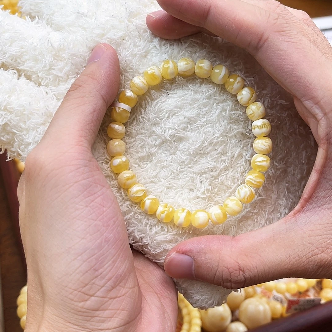 蜜蜡未镶嵌手串金白虎皮8mm