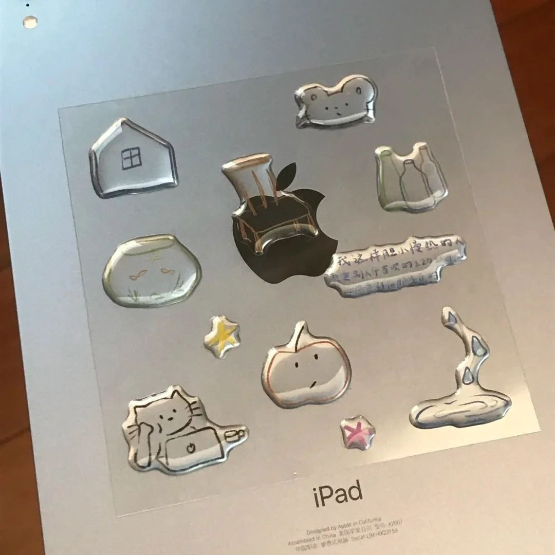 苹果小猫ins插画果冻贴纸高颜值文字DIY电脑平板手机可爱装饰咕卡
