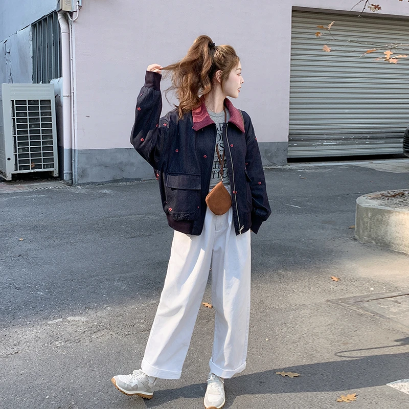 设计感灯芯绒拼接刺绣牛仔外套女2025春秋新款独特超好看减龄夹克