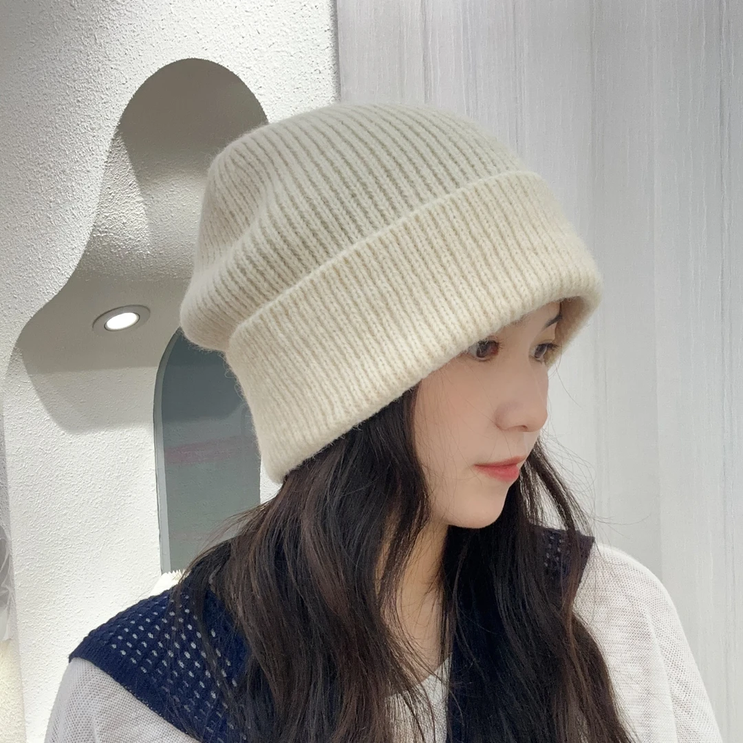 帽子女秋冬大头围保暖套头帽潮韩版护耳冷帽纯色百搭显脸小针织帽