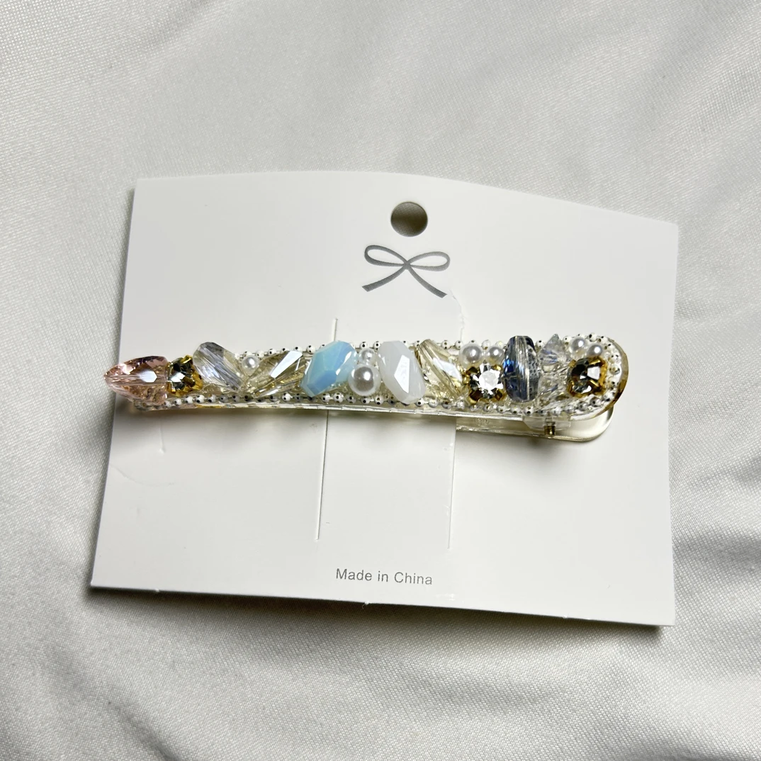 0069 少女风一字夹女边夹韩版韩式发夹可爱重工蓝色气质