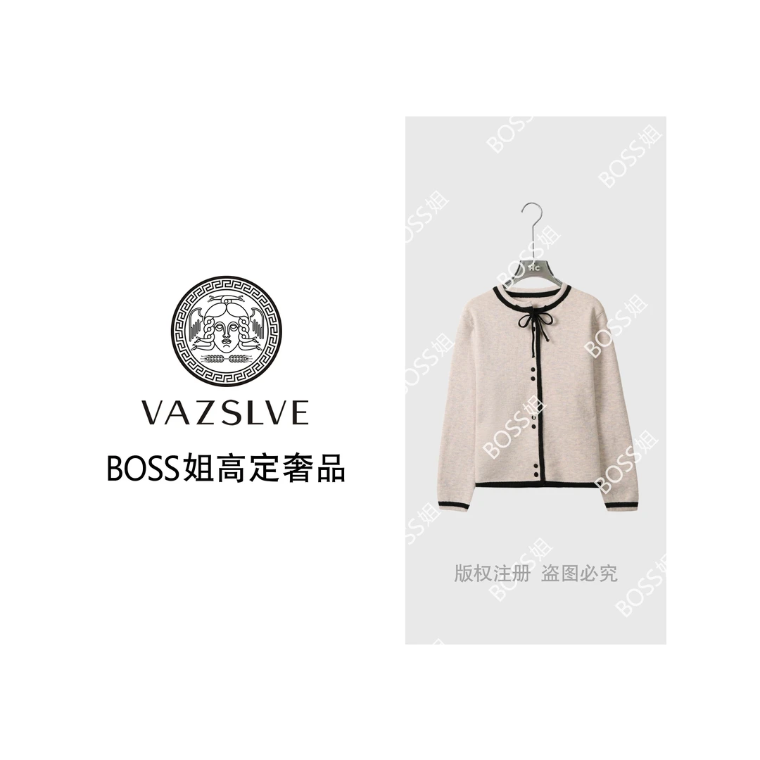 【VAZSLVE/全新奢品】捡漏法式小香风短款针织开衫蝴蝶结0101
