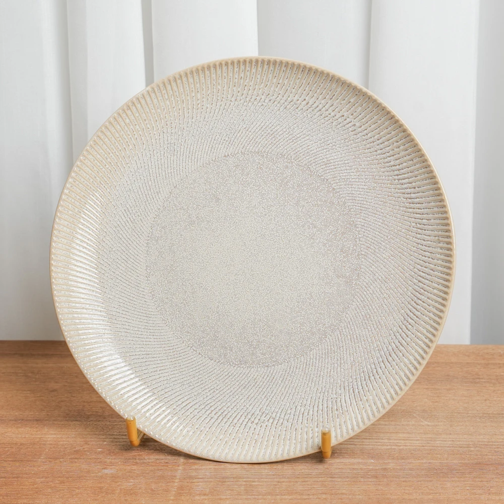 【瑕疵】釉下彩陶瓷盘子餐厅家用窑变卡其浮雕日式复古平盘D3D/W墙