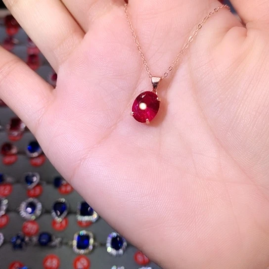 红宝石吊坠(赠链)银S925镶嵌