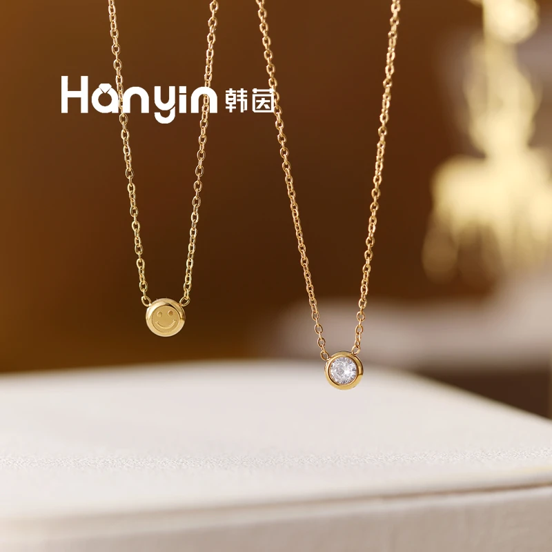 钛钢项链 时尚简约气质AB面泡泡笑脸项链轻奢小众高级感锁骨链