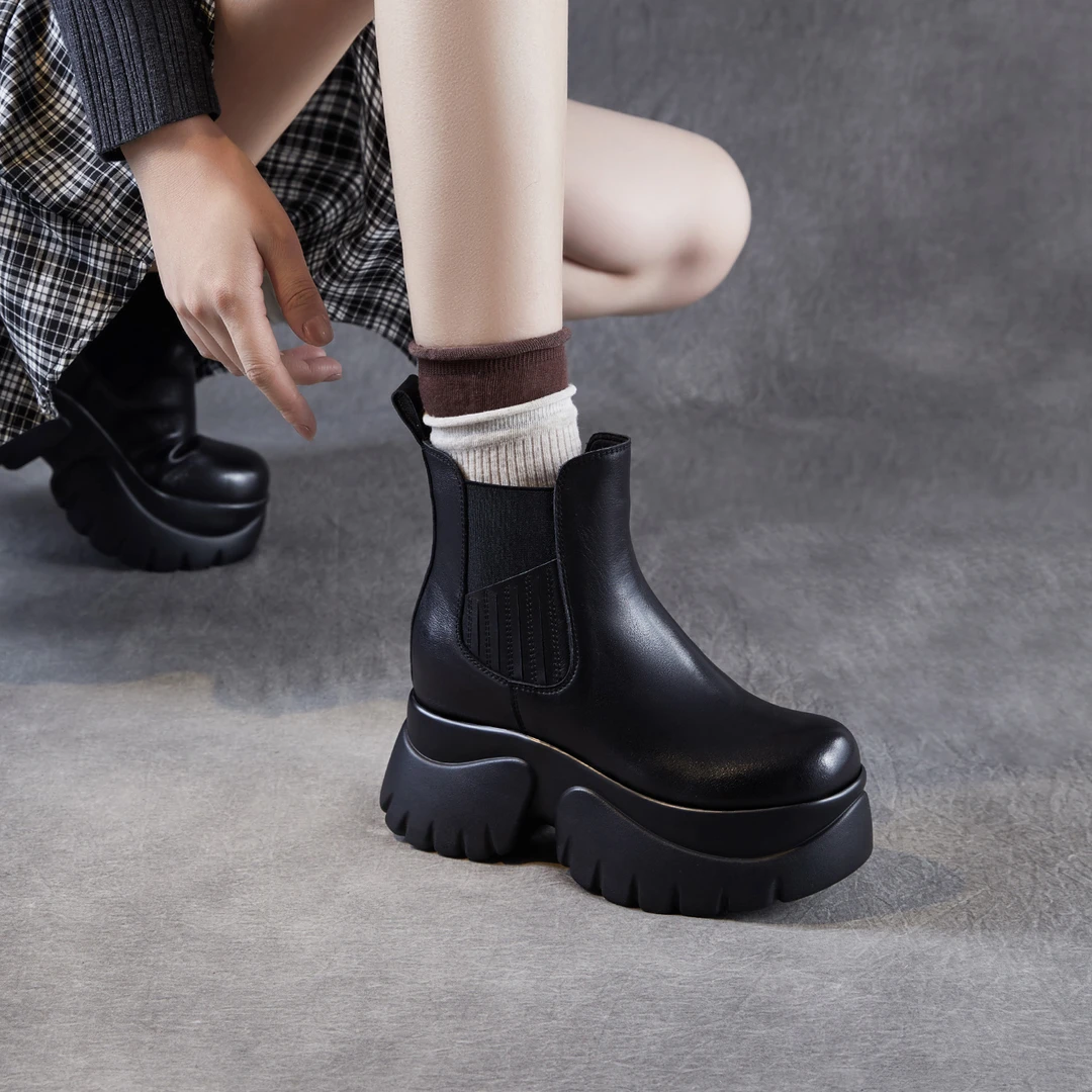 内增高马丁靴女2025新款厚底复古短靴真皮小个子高跟切尔西靴百搭
