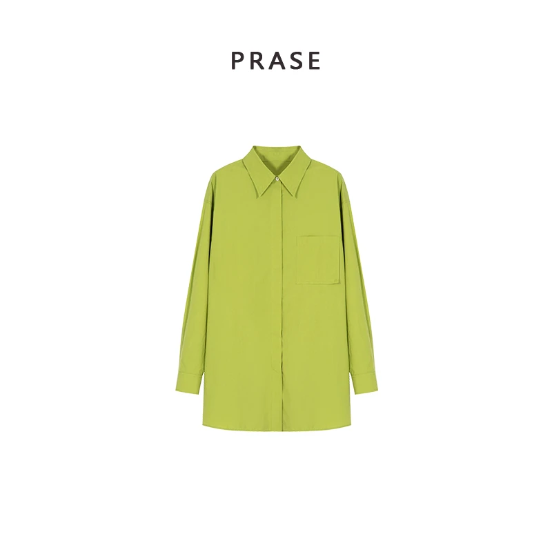 PRASE·噜【蓝冰湖泊】微胖轻奢设计款春时尚暗门襟长袖衬衫PR501S03