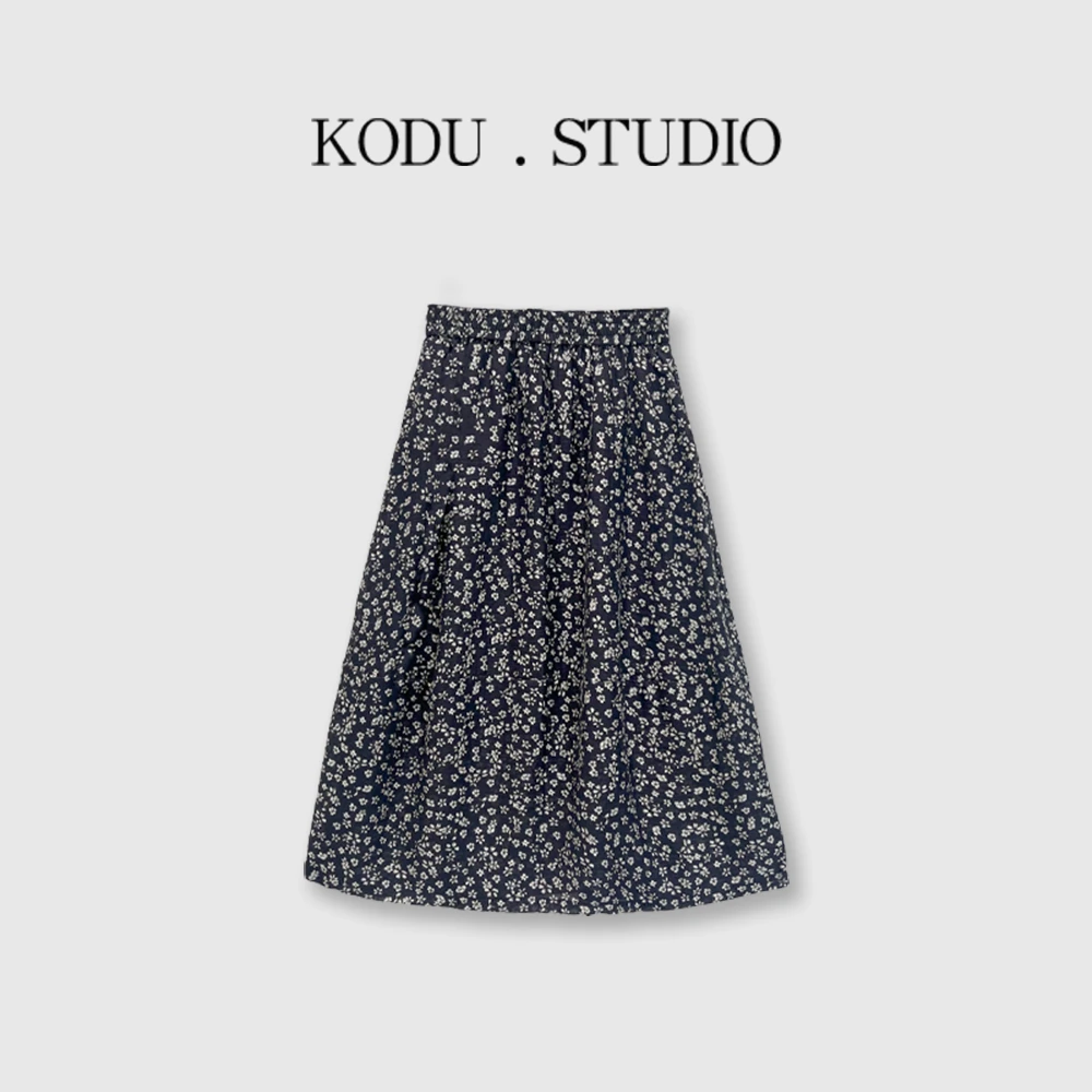 【刻度KODU】JR-5534夏季新款时尚复古松紧腰花苞裙碎花半身裙