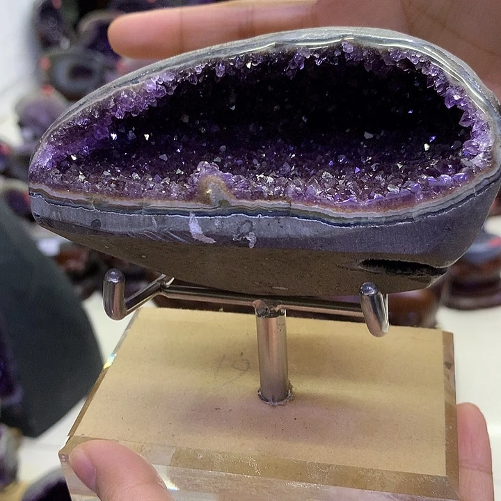 石材天然紫水晶钱袋子小摆件