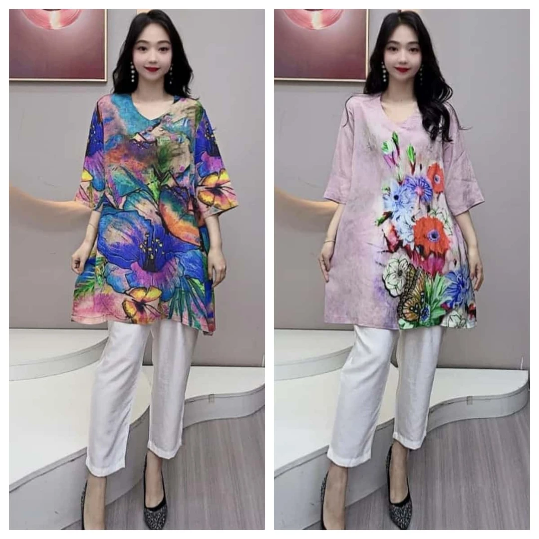 两件套衣服加裤子夏季新款时尚气质百搭显瘦V领定位花套装#天006