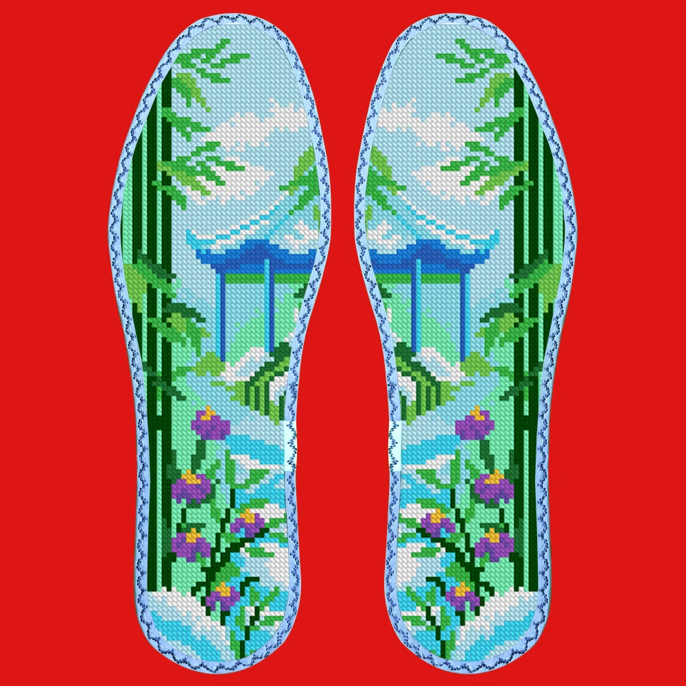 小格十字绣鞋垫七层纯棉布花边吸汗防臭（7055）