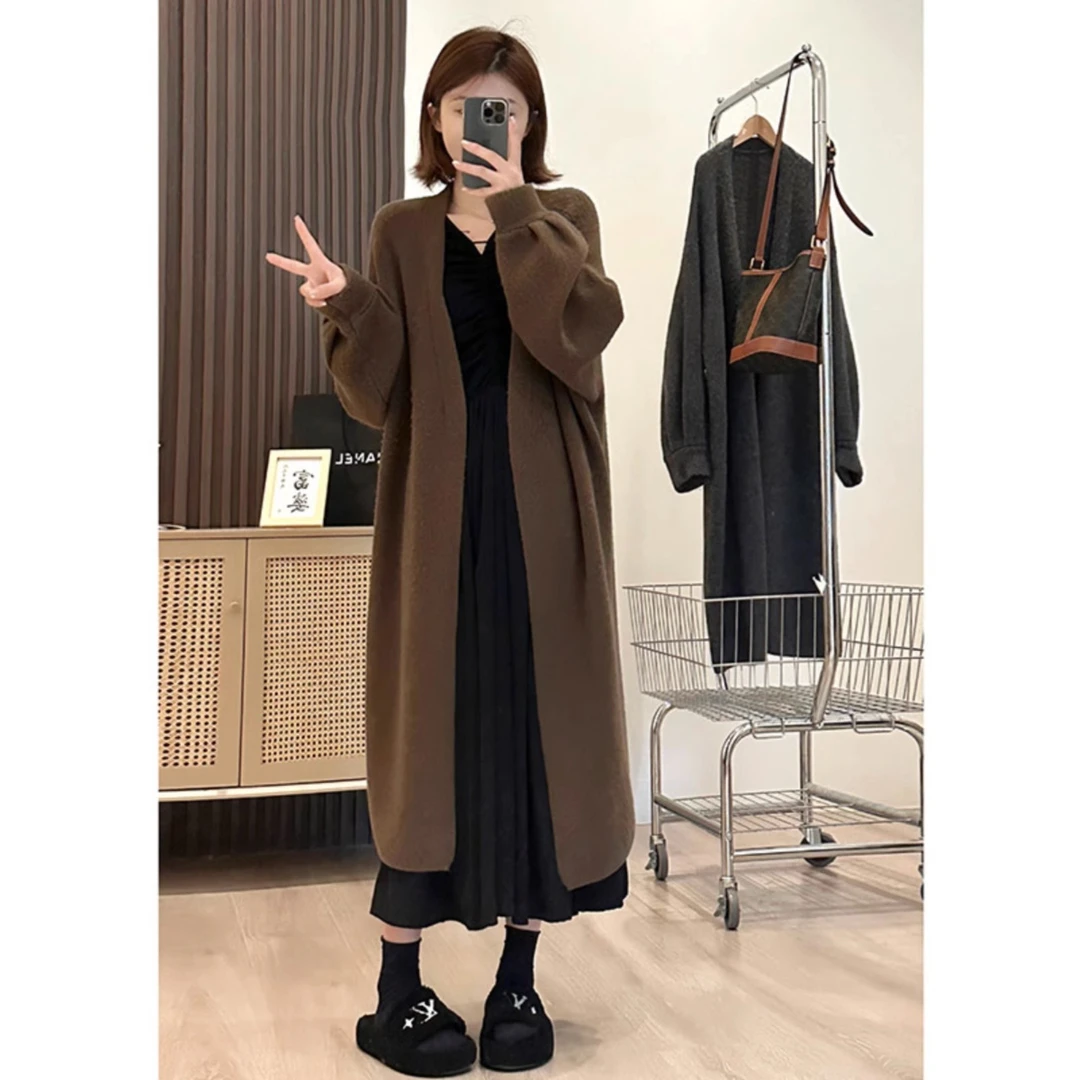 慵懒风过膝毛衣外套女早秋2025新款爆款高级感中长款韩系针织开衫