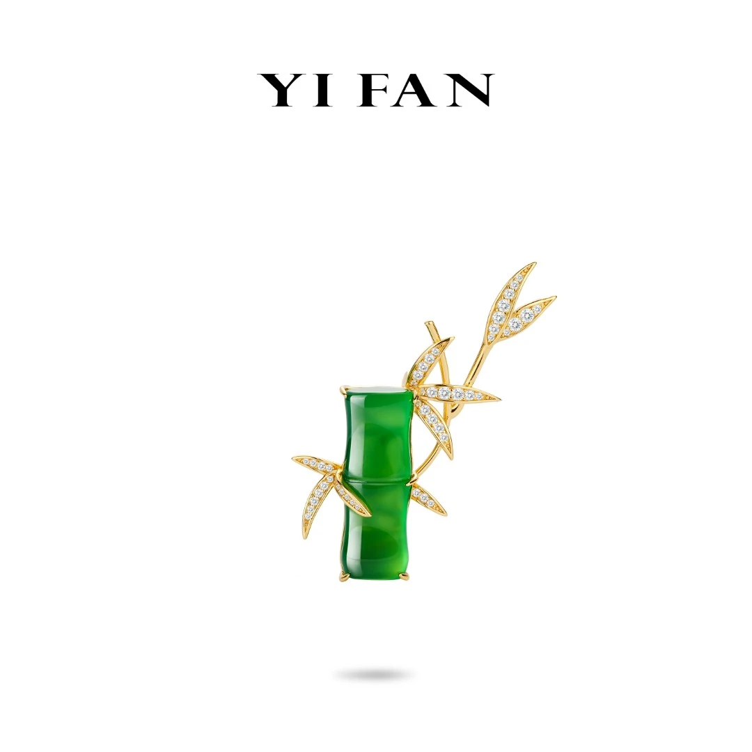 925银合成锆石胸针 绿色竹子节节高升时尚百搭胸针