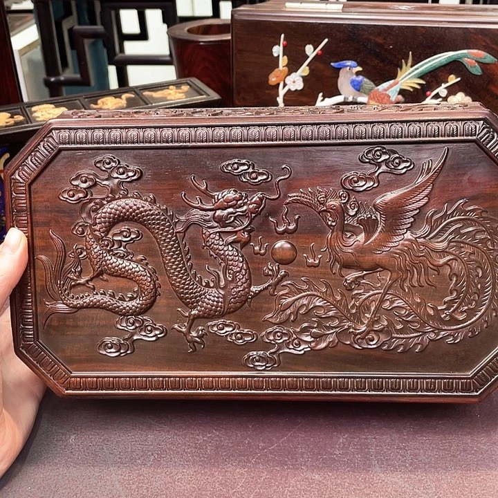红酸枝木类端景台故宫复刻龙凤盒