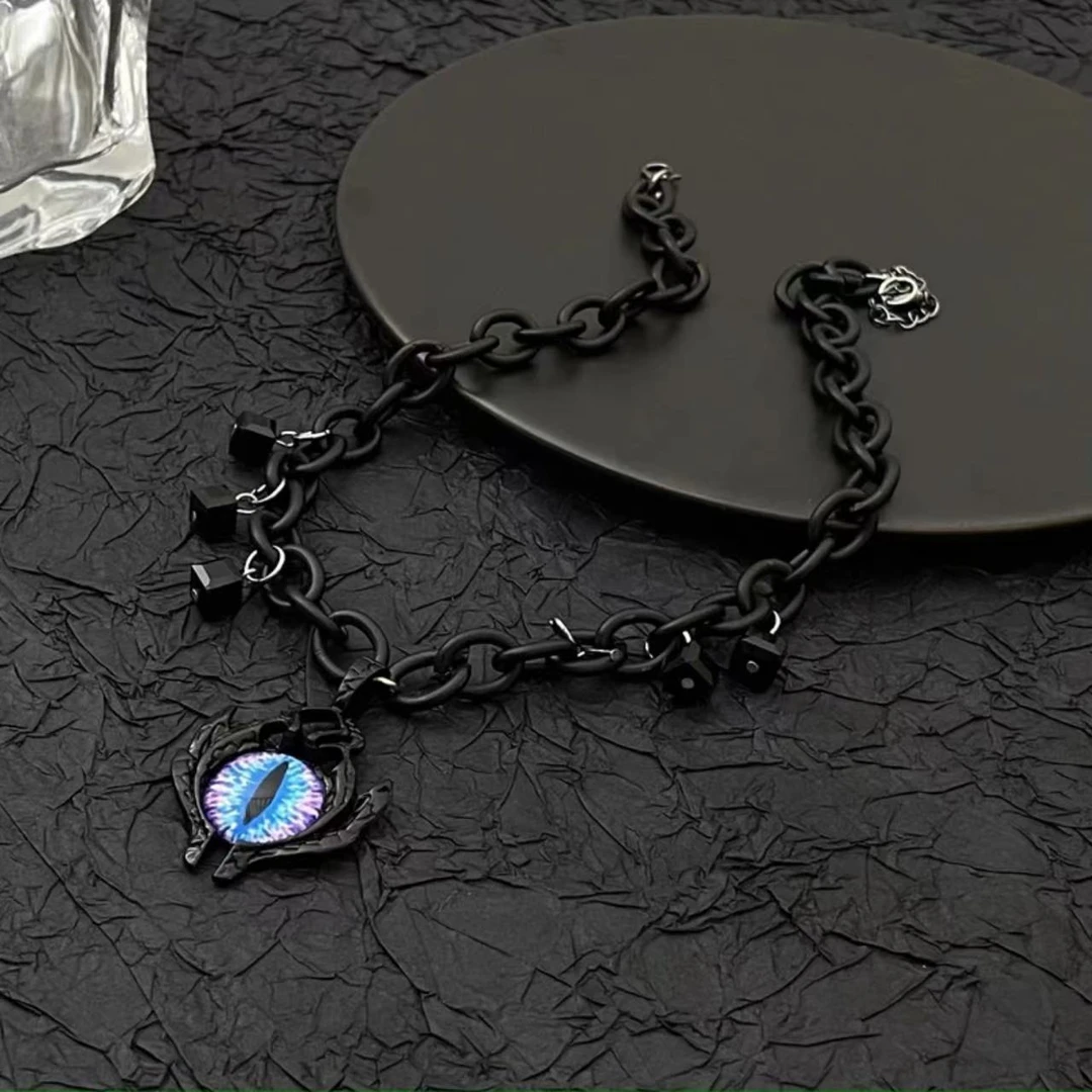 合金项链 X0068 暗黑风恶魔眼黑色嘻哈项链女辣妹轻奢设计新奇特