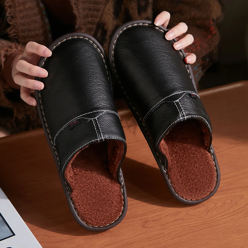 【头层牛皮】真皮家居棉拖鞋男女冬季家用防滑室内地板保暖情侣棉拖