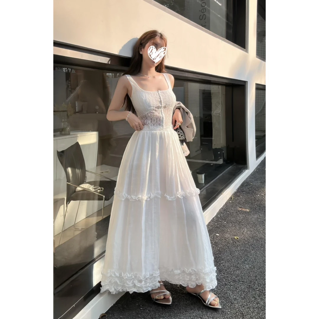 韩国东大门春季纯色松紧腰木耳边洋气半身裙